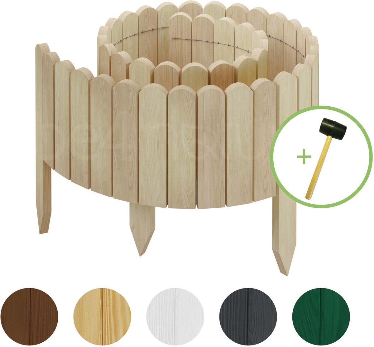 Be4nature Flexibele Rolboarder hout 200 x 10 cm Beige Niet-geïmpregneerde incl. rubberen hamer Borderrand tuin van dennenhout Tuinafscheiding Gazonafscheiding Borderrand