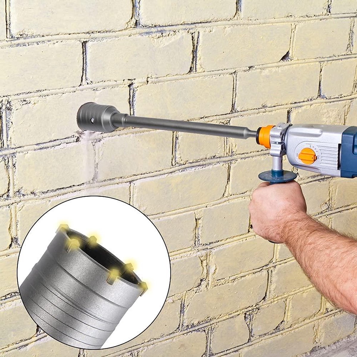 Holle boorkroon, kern boor kroon set SDS Plus 30-160 mm diameter compleet voor hamer 40 mm (5 snijkanten) SDS Plus 600 mm