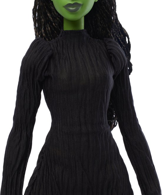 Mattel Wicked Elphaba Fashion Doll and Accessories with Green Skin Braided Black Hair Movement and Removable Ballroom Appearance HXT62