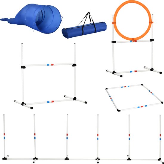 PawHut 5-delig Hondenbehendigheidsset training voor huisdieren met hondentunnel inclusief tas D07-022