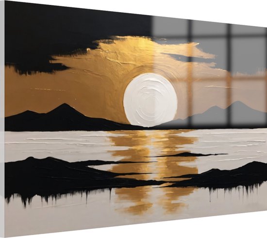 Coucher de soleil avec peintures sur verre noir et or - Peinture sur verre Coucher de soleil - Peinture sur Glas Nature - Décoration salon industriel - Verre acrylique - Décoration murale chambre verre acrylique 120x80 cm