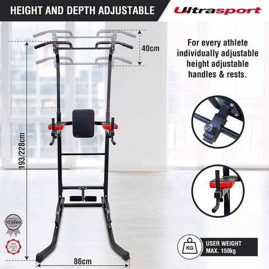 Barre De Traction Multifonction Réglable - Tour De Puissance Pour Musculation à Domicile - Garantie 3 Ans