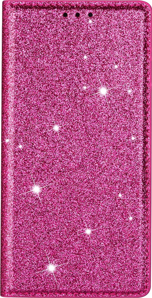 Hoesje geschikt voor iPhone 16 Pro - Bookcase - Pasjeshouder - Portemonnee - Glitter - TPU - Roze