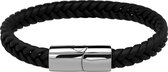 Lucardi Bracelet Kinder en cuir Zwart avec fermoir en acier - Bracelet - Cuir - Zwart - 16 cm