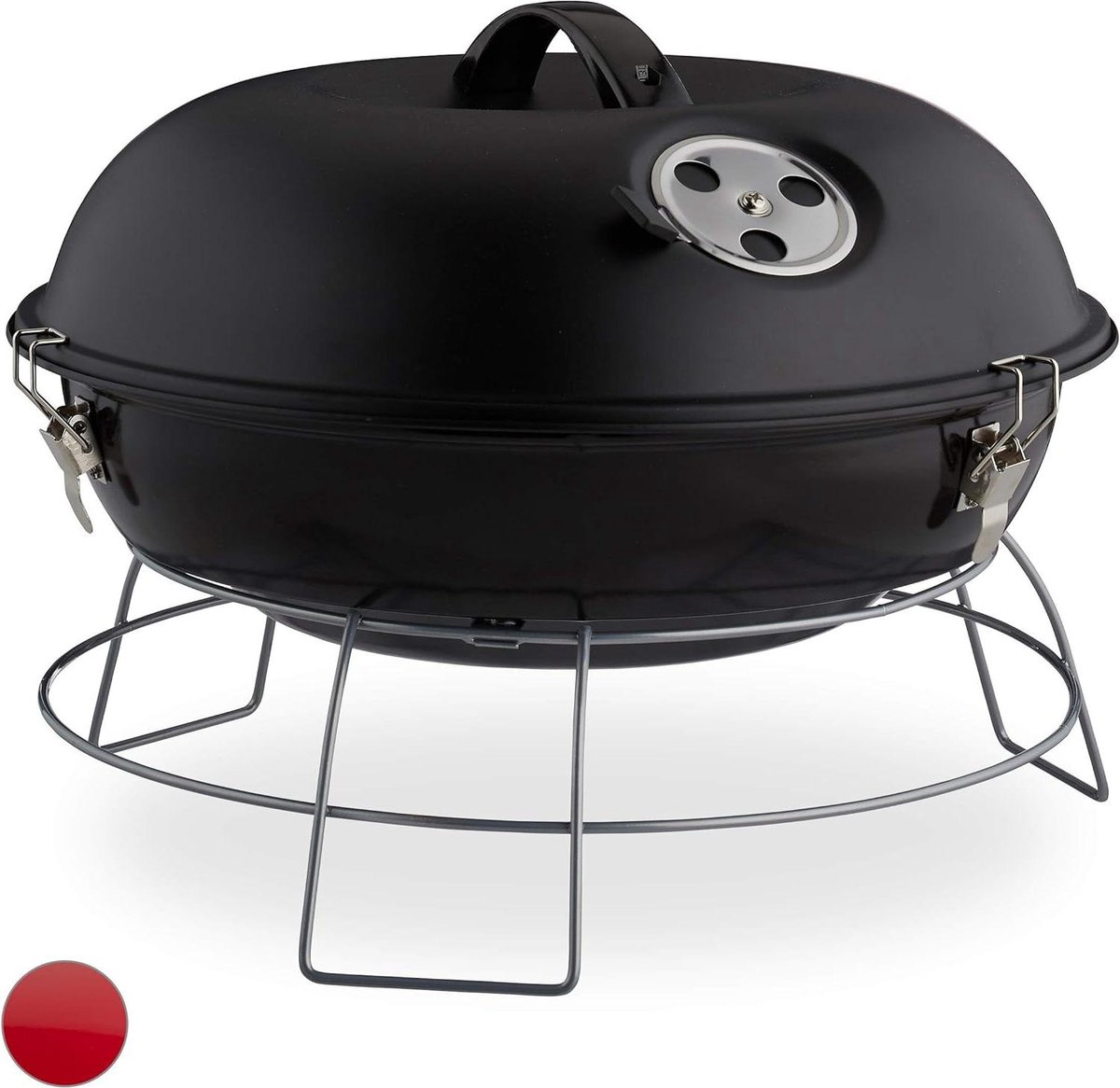 Draagbare kogelbarbecue met deksel - Fijne BBQ picknickbarbecue - Groot oppervlak - Houtskolen - Ø36cm - Zwart