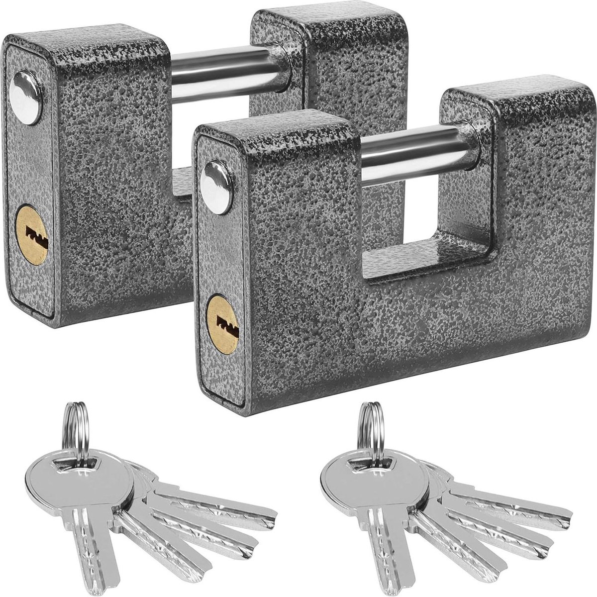 Zware Hangsloten met 8 Sleutels (2Pak) – Gehard Solide Stalen Materialen Monoblock Sloten – 12mm Sluitpin – Bescherming Garage Deur Containers Schuur Rolluiken Lockers Poorten Magazijnen.