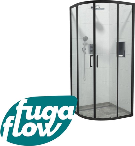 Foto: Fugaflow boutry quick fit douchecabine kwartrond 90x90x195cm helder glas anti kalk mat zwart