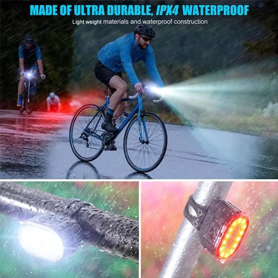 ADsys Fietslamp Set - Fietsverlichting - Voorlicht en Achterlicht - Fiets Koplamp - LED Fietslampjes Rood en Wit - Waterdicht - USB-C Oplaadbaar — afbeelding 5