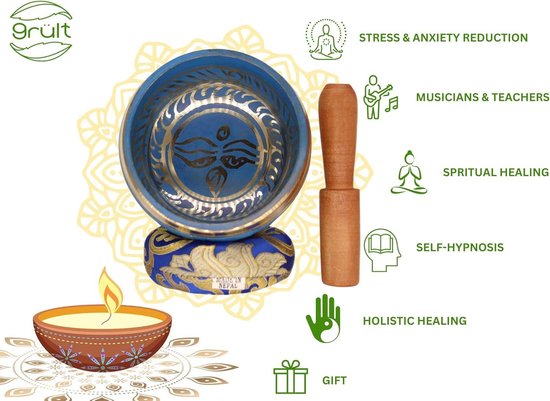Originele Tibetaanse klankschaal op sokkel - handgemaakt in Nepal - genezing bewustzijn meditatie singing bowl set van Asian Import. — afbeelding 3