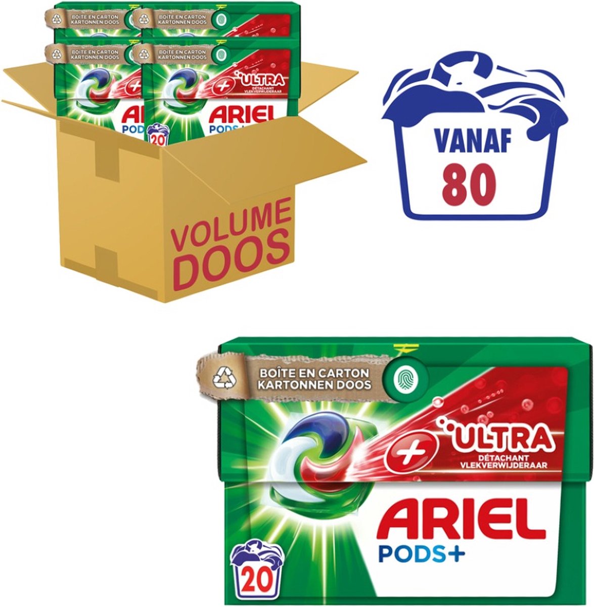 Goedkoopste Ariel Wasmiddel Pods Ultra Vlekverwijderaar - 4 x 20 Wasbeurten Voordeelverpakking
