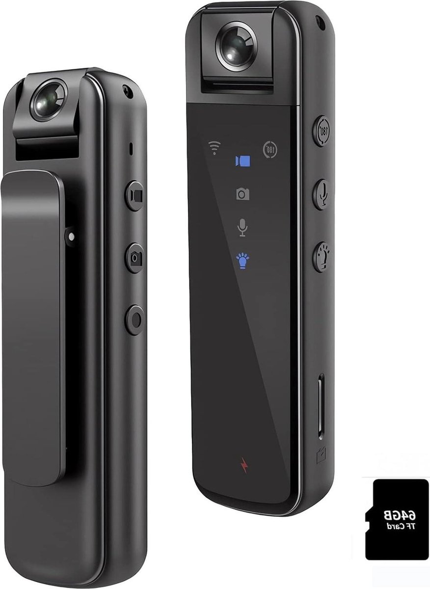 Bodycamera 1080P met audio en video opname - tot 6 uur opname - WIFI hotspot - mini-bodycam voor dagelijkse opname binnen en buiten - wetshandhaving - 64 GB Spy Camera
