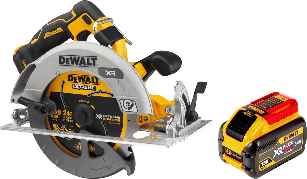 DeWalt DCS 573 N Accu-cirkelzaag 18 V 190 x 30 mm borstelloos + 1x accu 9,0 Ah - zonder lader