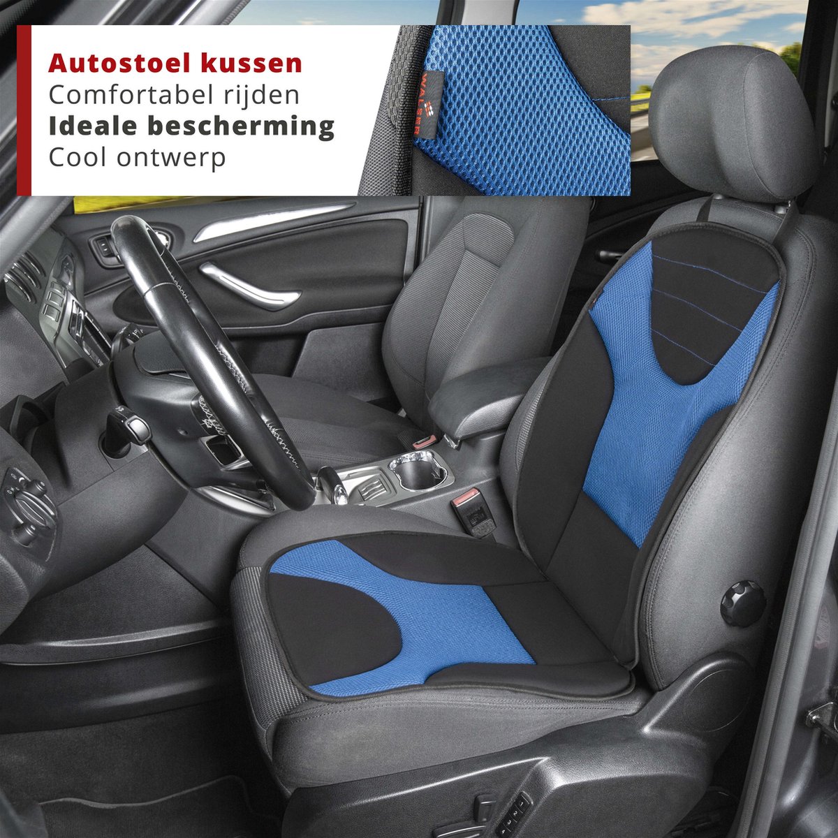Walser Stoelhoes Grafis - universele stoelhoes auto zwart-blauw - 1 stuk – foto 5