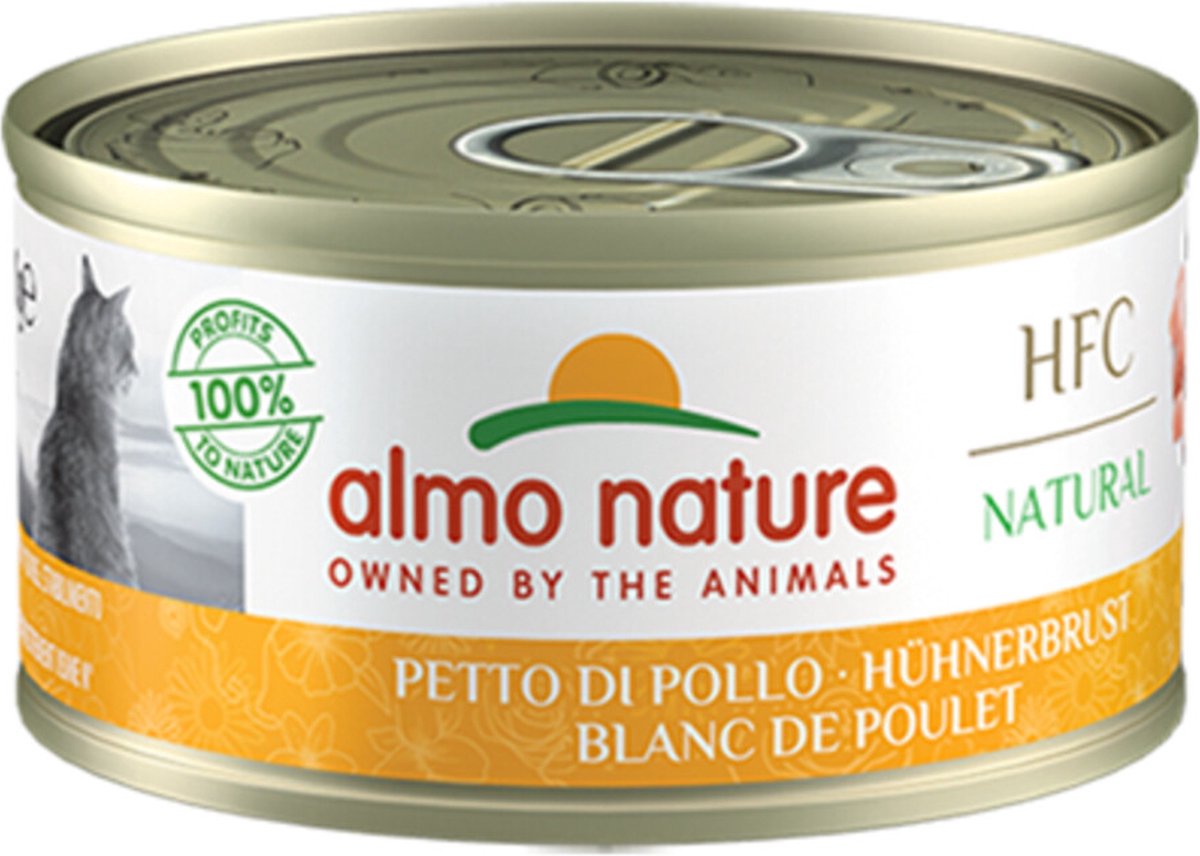 48x Almo Nature HFC Natural Kattenvoer Nat Blikje Kippenborst 70 gr