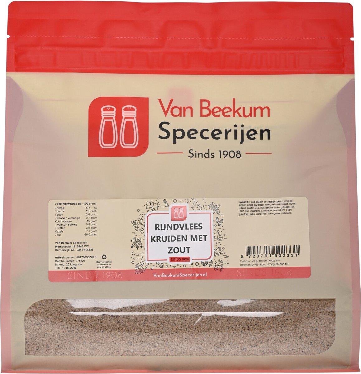 Goedkoopste Van Beekum Specerijen - Rundvlees Kruiden Met Zout - 1 kilo (hersluitbare stazak
