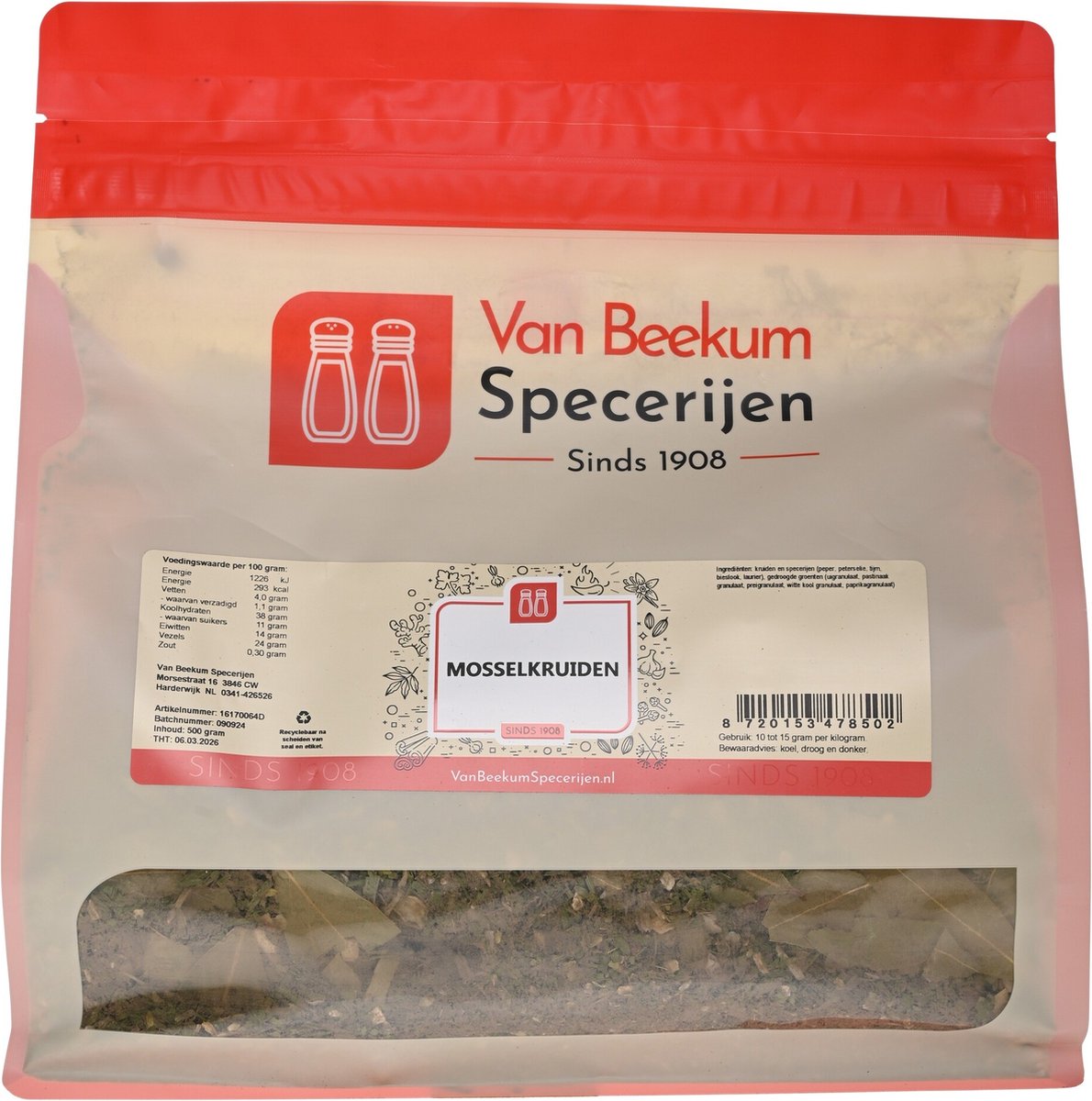 Goedkoopste Van Beekum Specerijen - Mosselkruiden - 500 gram (hersluitbare stazak