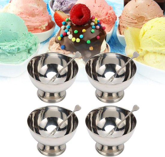 Ijs Cups RVS Ijs Cups Set - Footed Dessert Cup 4 Stks voor Ijs Serveergerechten ...