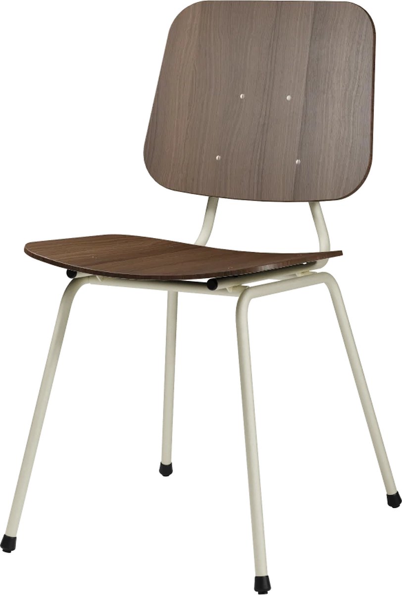 Design In Box - Eetkamerstoel - Eetstoel - Wit/Walnoot - Metalen Poten