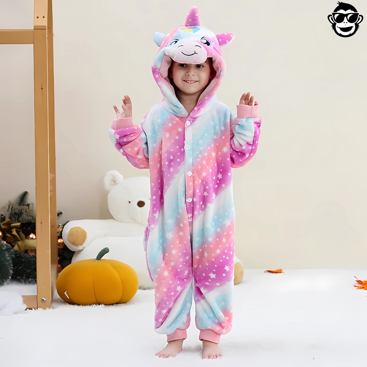 BoefieBoef Dieren Onesie Verkleedkleding Kinderen 5-9 jaar – Comfortabele Kostuum Pyjama – Maat 120 tot 140 – Dierenpak voor Jongens en Meisjes – Feest, Carnaval Verkleedkleding - Kerst, Dierenpak - of Verjaardag Cadeau - Eenhoorn — afbeelding 9
