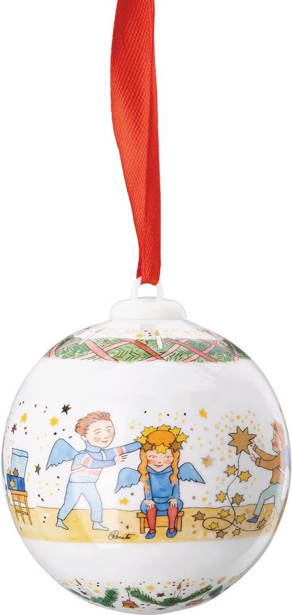 Porseleinen kerstbal 2024 met kerstscènes