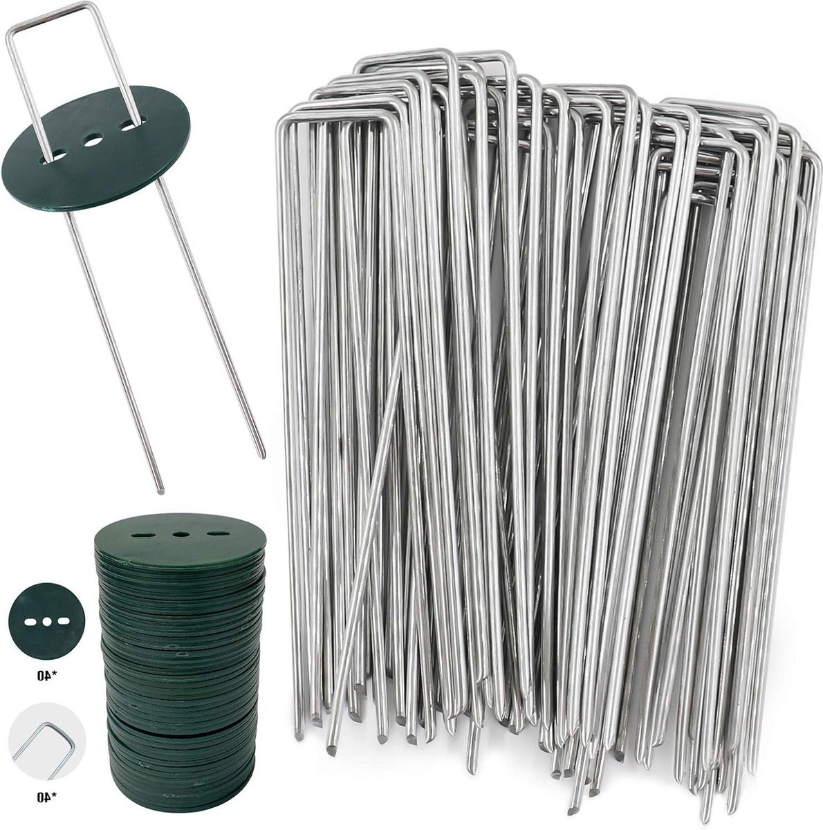 40 tuinharingen met ringen - verzinkt staal - bachen bevestiging - mulchcanvas - 150 mm lang - 25 mm breed - 28 mm diameter