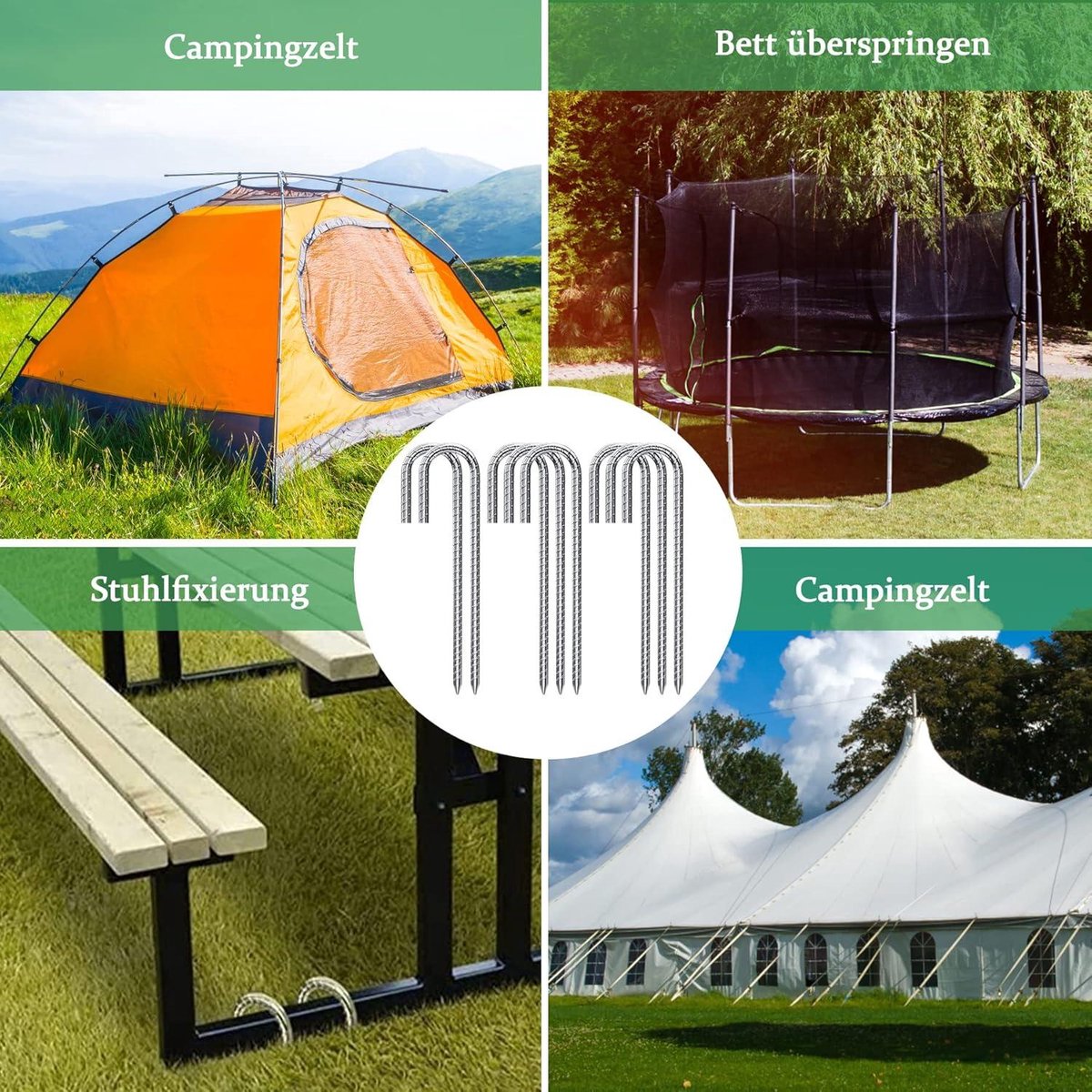 Forever Speed 6 stuks 30 cm U-type grondanker, verzinkt staal, grondanker, trampoline, haken, tentharingen voor het beveiligen van hek, tenten, luifels, camping, trampoline, bloemenstandaard Forever Speed 6 stuks 30 cm U-type grondanker, verzinkt staal, grondanker, trampoline, haken, tentharingen voor het beveiligen van hek, tenten, luifels, camping, trampoline, bloemenstandaard