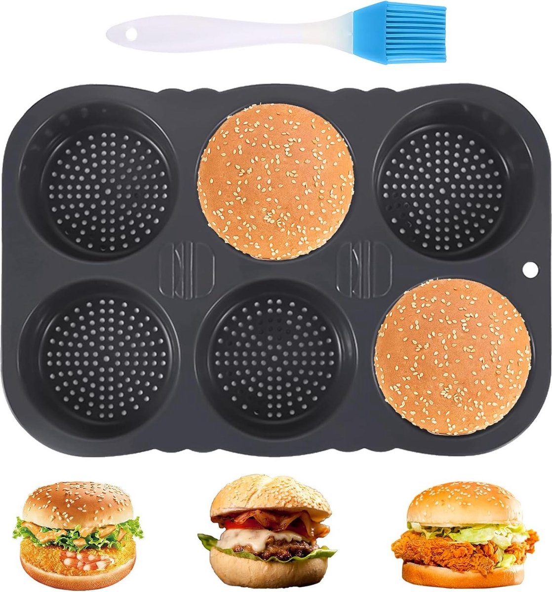 Broodvorm 6 gaten non-stick met siliconen borstel - 10 cm diameter voor brood en muffins