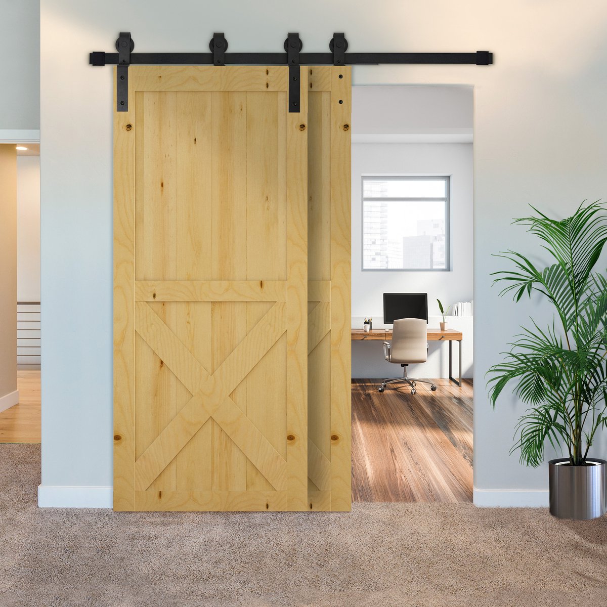 HOMCOM Schuifdeursysteem looprail schuifdeurbeslag houten schuifdeur 9 zwarte accessoires B81-028
