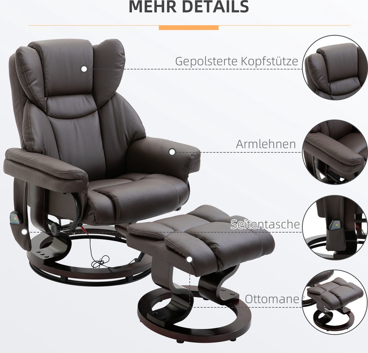 Afbeelding 3 van HOMCOM Relaxsessel met Voetsteun Kunstleder Zwart