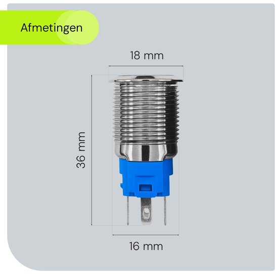 Interrupteur à impulsions en métal ProRide 220 V OFF-(ON) - 16 mm - Interrupteur momentané - Résistant aux éclaboussures - Indication LED Jaune