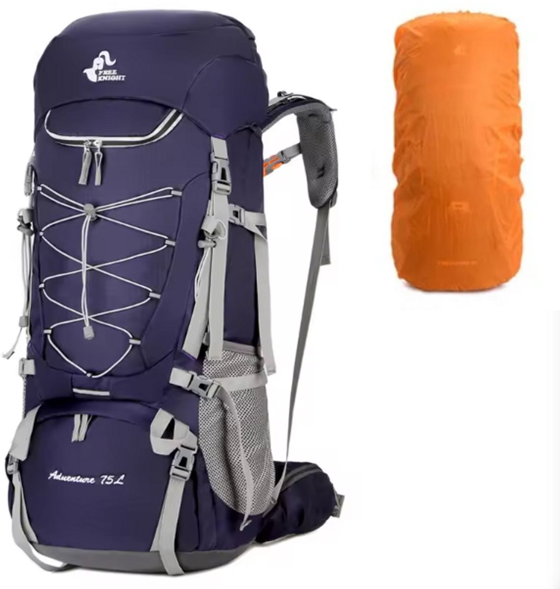 WoYoW®-75L Hiking Backpack Rugzak - Capaciteit 75L - Kamperen en Wandelen - Paars - Waterzak uitgang - Ritssluitingszakken - Regenhoes -Backpacks