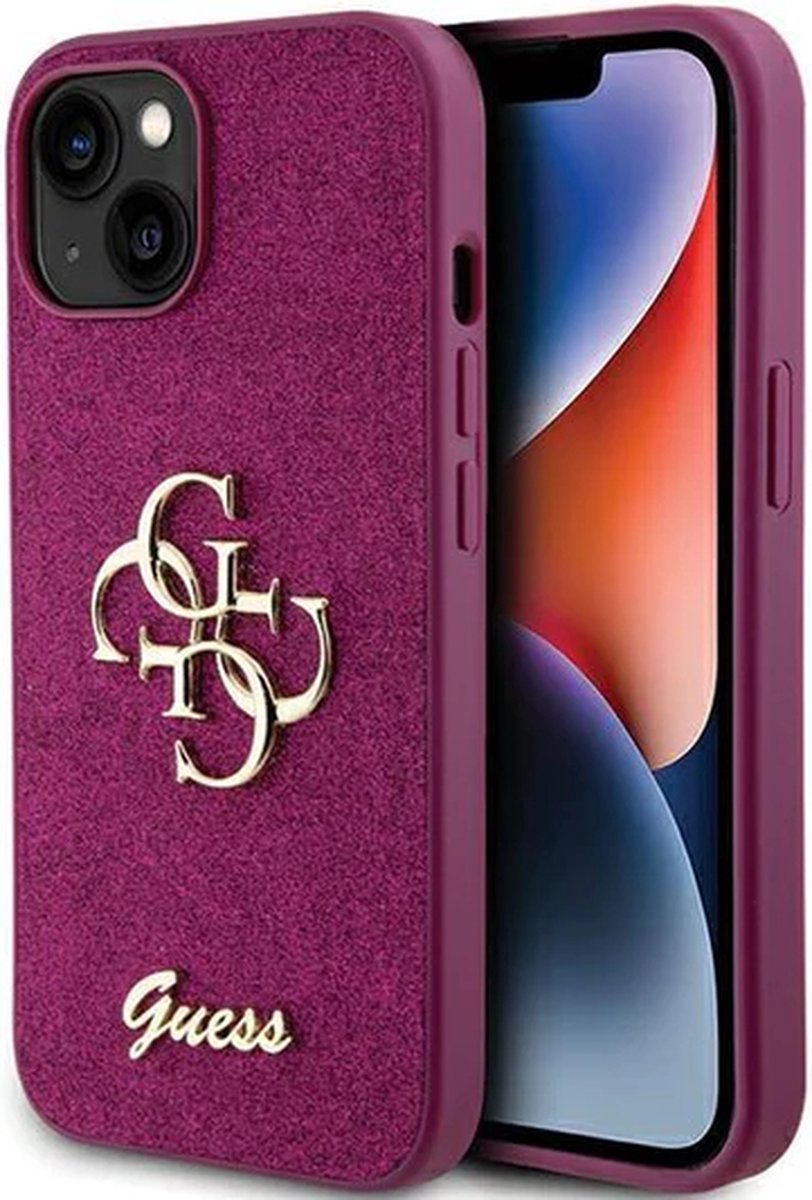 Guess Big 4G Glitter Case Paars - iPhone 15 hoesje