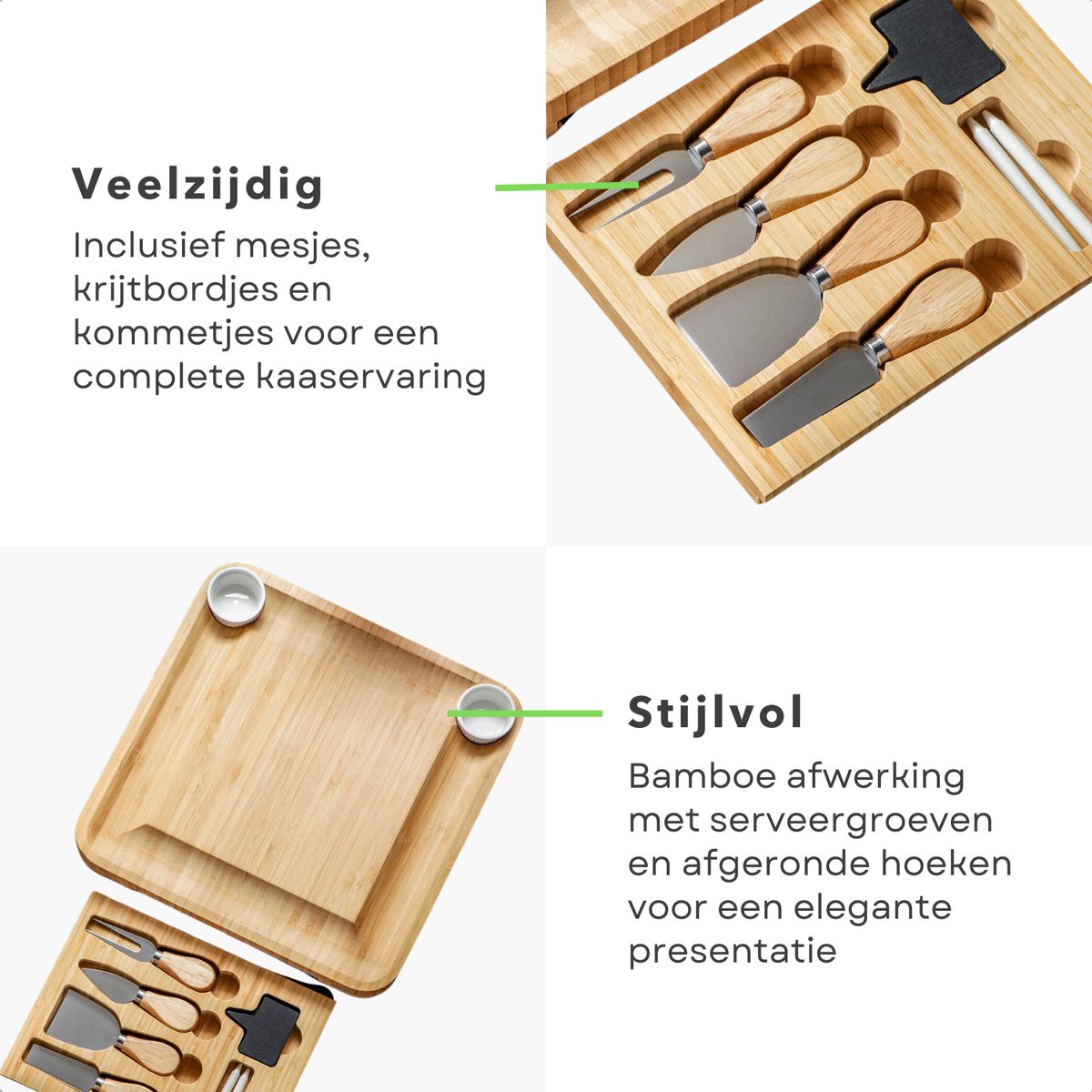 Luxe Tapasplank - Uitschuifbare Borrelplank - Bamboe Kaasplank met Mesjes - 33x55 cm - Inclusief EBOOK — cadeau in Kookcadeaus - foto 7