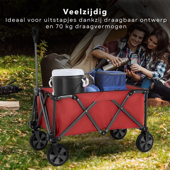 Robuuste Bolderkar - Opvouwbaar en Uitklapbaar - Hoge Draagcapaciteit - Voor Boodschappen & Vervoer - 90x49x58 cm - Rood - Stevig Frame - 70 KG Draagkracht - Bolderwagen - Boodschappentrolley - Draaibare Wielen van Benson — afbeelding 4