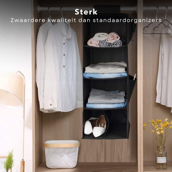 Cheqo® Hang Organizer - Kledingkast Organizer - Camping Kast Organizer - Hangorganizer - Tentorganizer 5 Vaks - Opvouwbare Opbergkast voor Caravan - Hangende Opbergzak Camping - Kledingkast Organiser - Hangend Opbergysteem - Hangende Kledingkast van Cheqo — afbeelding 4