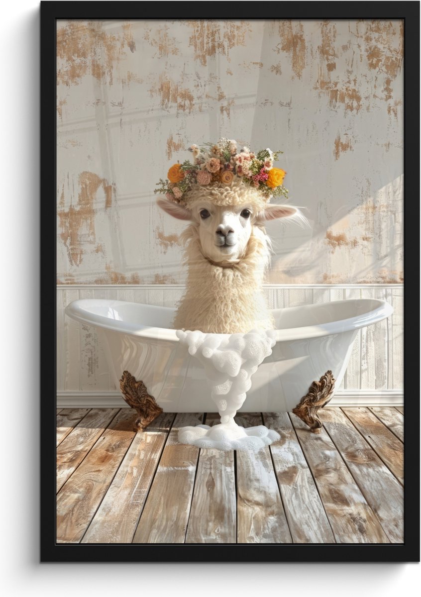 FrameYourWall Poster in lijst - Fotolijst 40x60 cm - Posters - Vintage - Alpaca - Badkuip - Bloemen - Dieren - Posterlijst zwart - Wanddecoratie badkamer - Muurdecoratie WC - Decoratieve accessoires - Toilet muur decoratie