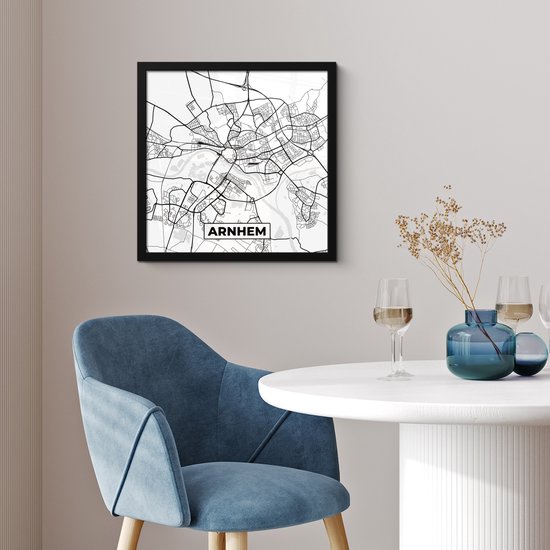 Affiche avec cadre Carte - Arnhem - Zwart - Wit - 40x40 cm