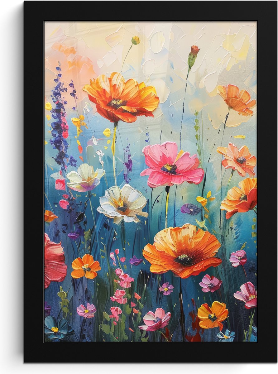 FrameYourWall Poster in lijst - Fotolijst 20x30 cm - Posters - Bloemen - Natuur - Waterverf - Kunst - Posterlijst zwart - Decoratie - Wanddecoratie woonkamer - Muurdecoratie slaapkamer Weidebloemen