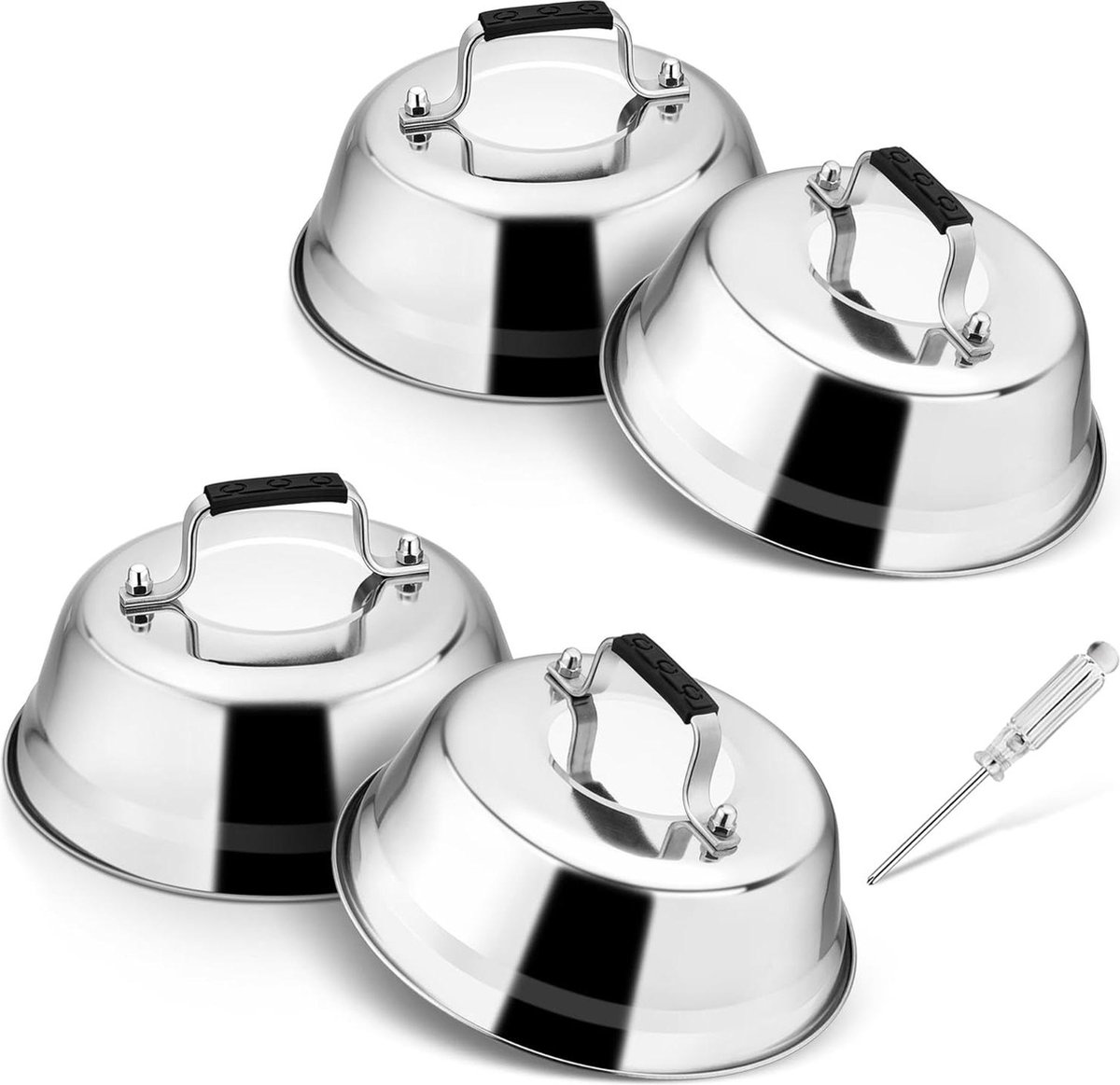 Goedkoopste Roestvrij stalen Burgerbel - 4 stuks met rubberen greep en schroevendraaier - voor grill steak kaas teppanyaki - buiten en binnen - zware belasting