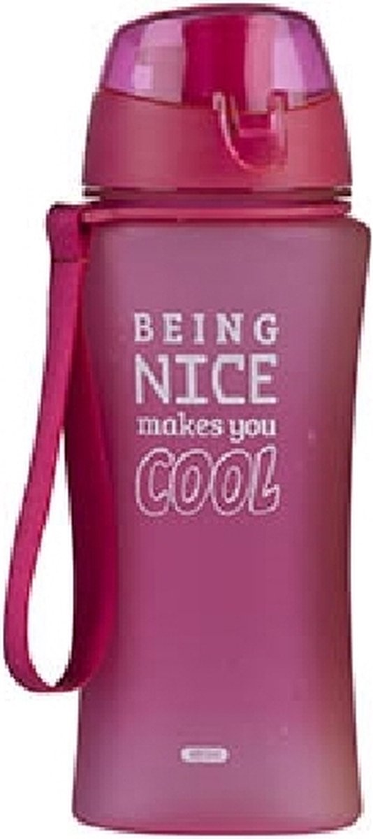 Roze sportfles/sportbeker met sportdop 480 ml Being nice makes you cool - Drinkflessen