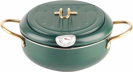 Frituurpan, met thermometer Koekenpan, roestvrij staal Afneembaar metalen rooster Handig duurzaam donkergroen voor thuiskeuken Voedsel koken