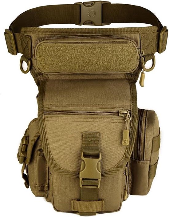 Foto: Tactische militaire taille fanny pack beentas voor mannen vrouwen waterdichte nylon multifunctionele motorfiets fiets dij drop riem bum pouch kaki