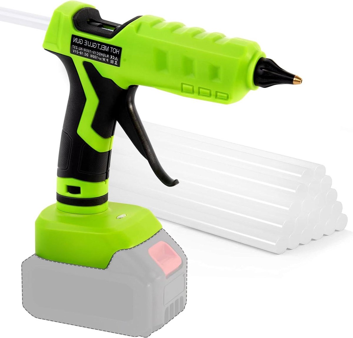 100 W warmlijmpistool draadloos lijmpistool met 20 transparante lijmpatronen geschikt voor 18 V LXT lithium-ion accu's BL1815 BL 1830 BL1850 batterijen niet inbegrepen