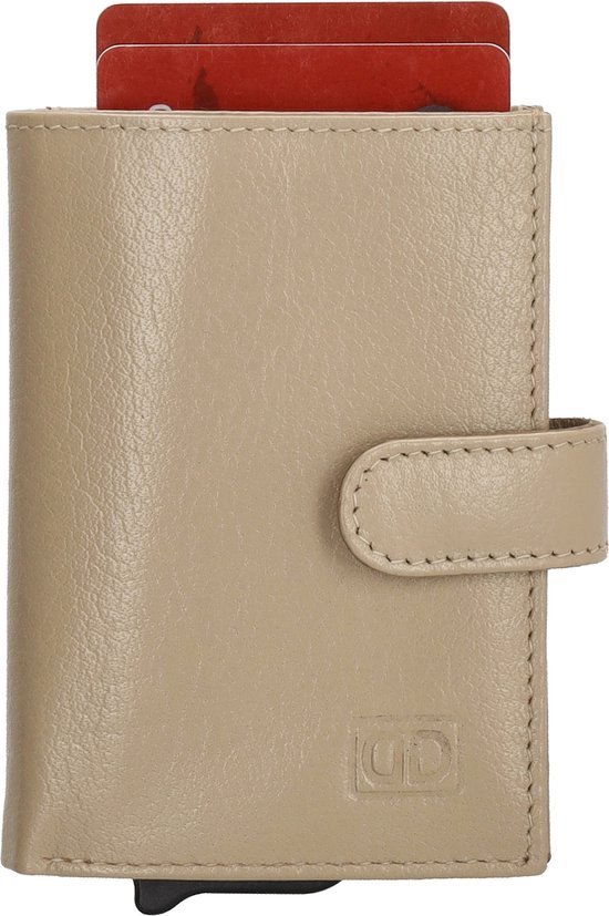 Porte-cartes Double-D / porte-carte de crédit - compartiment monnaie et billets - Anti Skim - 8 cartes - 100% Cuir - Taupe