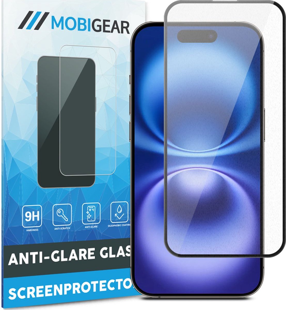 Mobigear Screenprotector geschikt voor Apple iPhone 16 Glazen | Mobigear Premium Screenprotector Anti-Glare - Case Friendly - Zwart