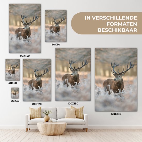 Peinture sur toile 80x120 cm - Décoration murale Cerfs - Animaux - Hiver - Décoration murale murale salon - Décoration chambre - Accessoires de chambre - Peintures