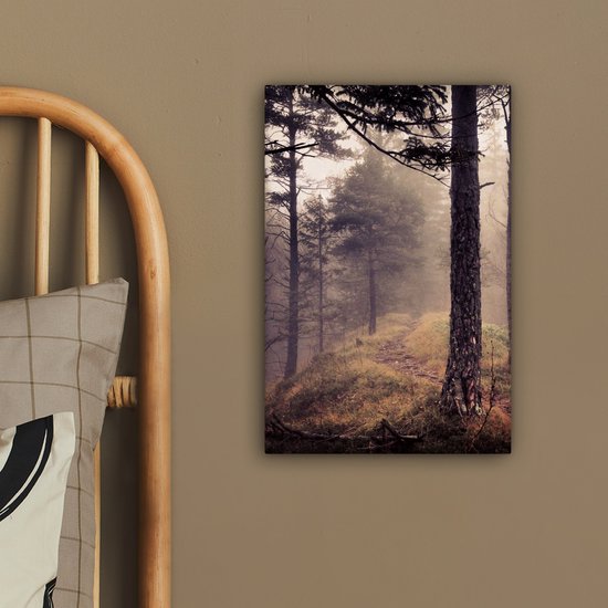 Tableau sur toile Brume - Décoration d'automne - Nature - Forêt - 20x30 cm - Décoration murale