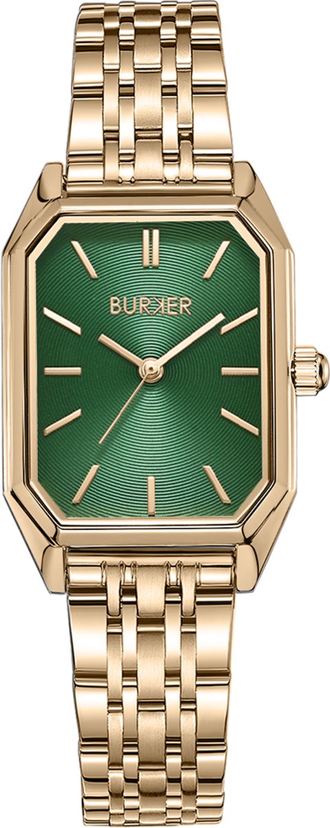 BURKER Isabell Horloge Dames - Rechthoekig - Goud Groen - Schakelband - 36 mm