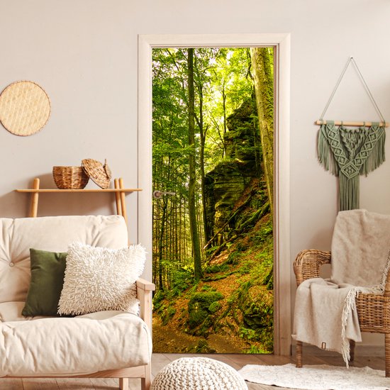 Sticker pour porte Arbres - Pierre - Forêt - Nature - Plantes - 90x205 cm - Affiche de porte