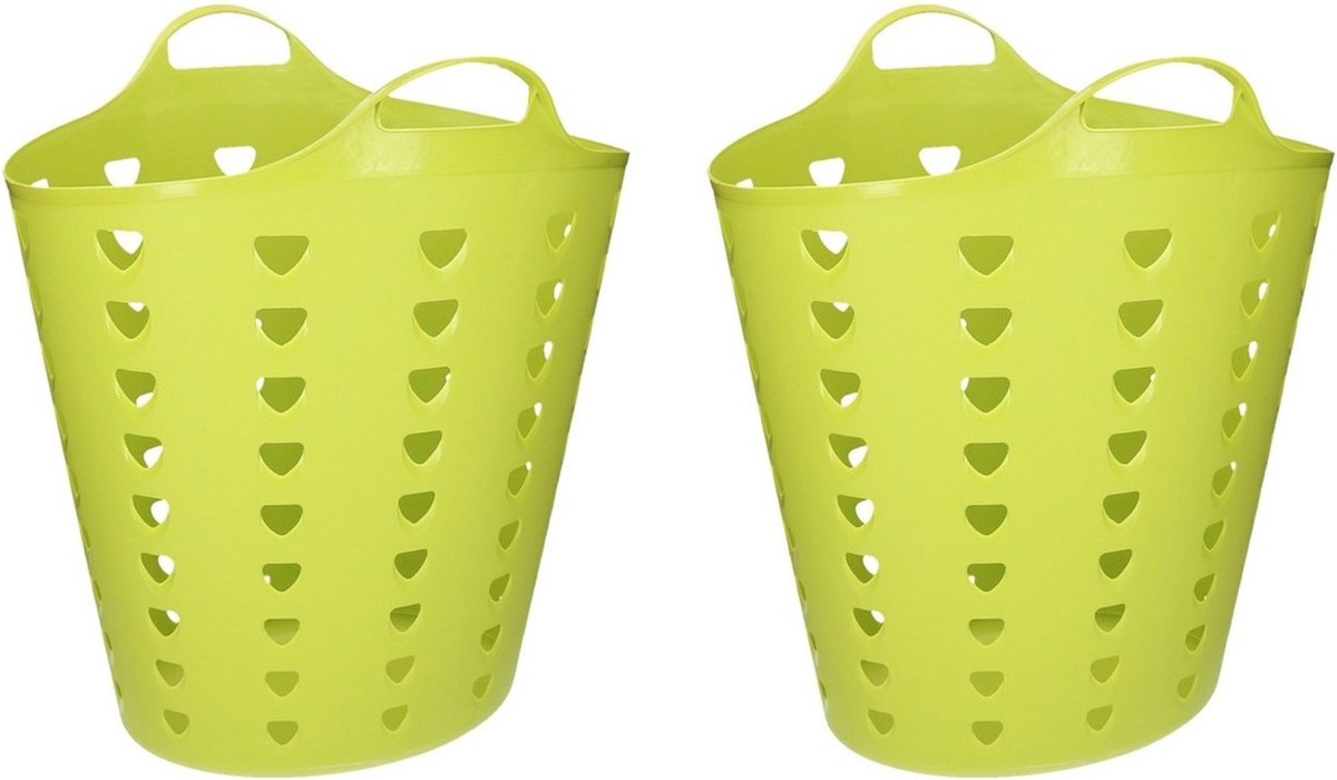 Set van 2x stuks groene wasmand flexibel 60 liter - Formaat 47 cm hoog